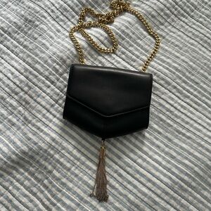 Maje Black Crossbody Bag with Gold Chain and Tassel